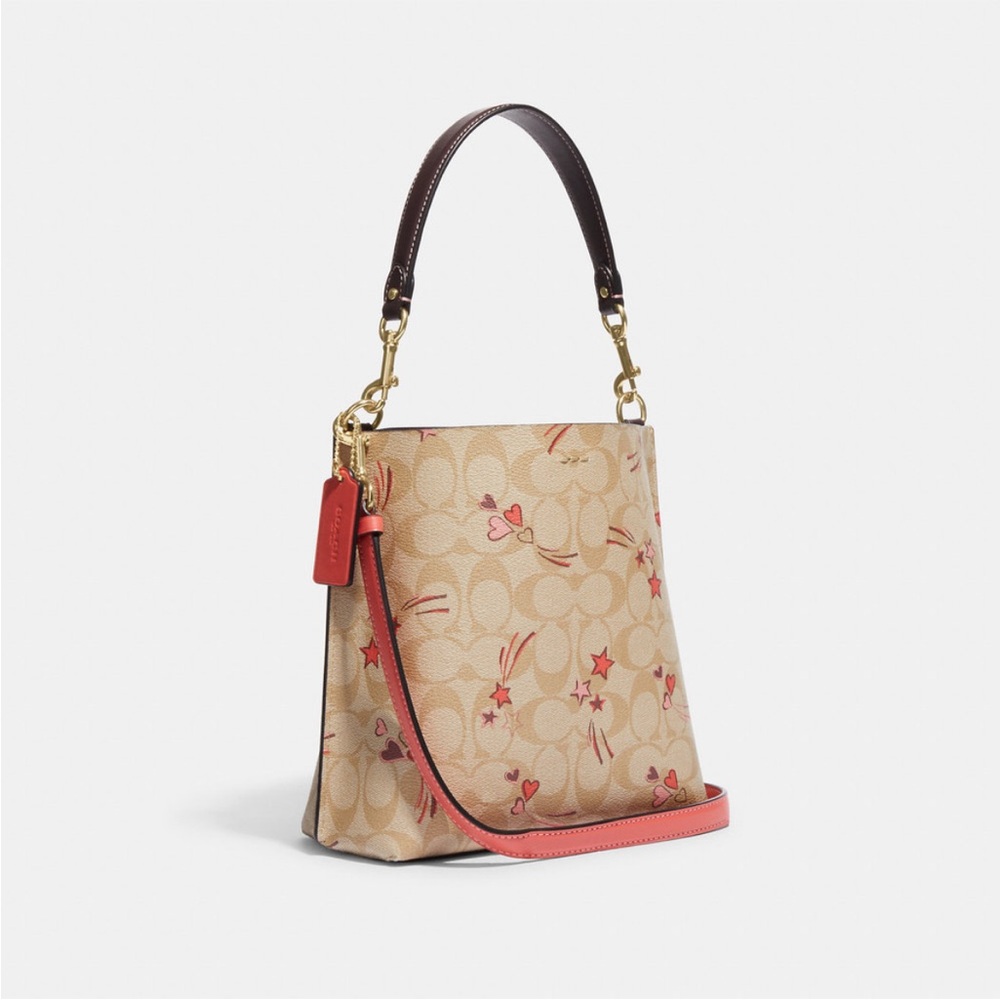 NWT！COACH MOLLIE BUCKET BAG 22 IN SIGNATURE CANVAS WITH HEART AND STAR（CJ645） - Picture 10 of 12